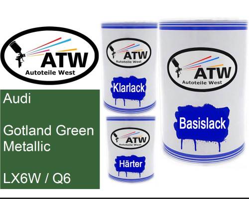 Audi, Gotland Green Metallic, LX6W / Q6: 500ml Lackdose + 500ml Klarlack + 250ml Härter - Set, von ATW Autoteile West.